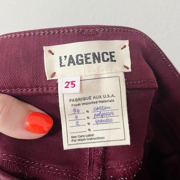L'Agence Margot Wax Coated Skinny Jeans Garnet Burgundy Size 25 Super Stretch - Picture 11 of 14